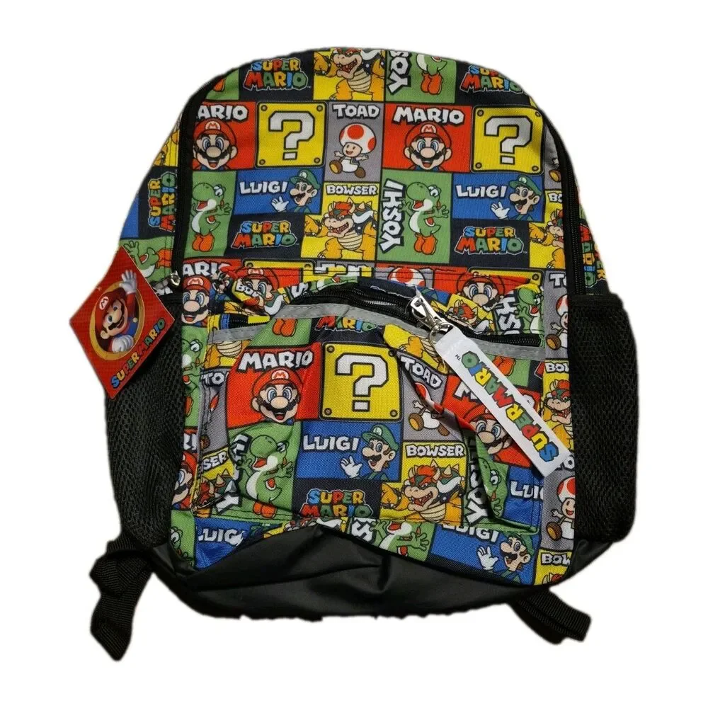 Nintendo Super Mario Print 17” Backpack School Travel Book Bag Luigi Bowser New